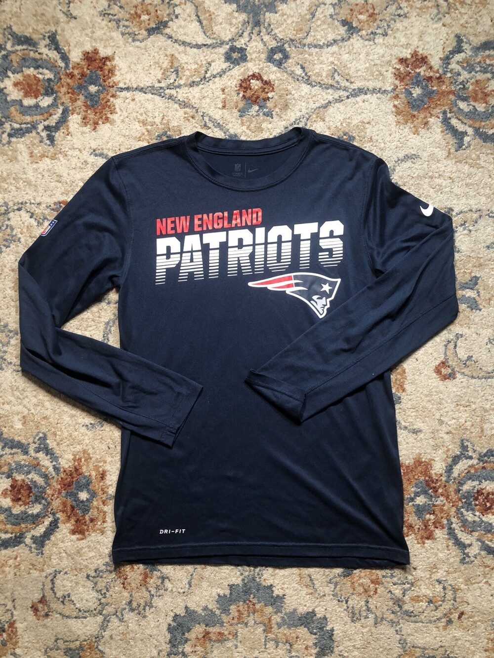 New England Patriots Shirt Mens Small Blue Nike Dri Fit Long Sleeve Tee